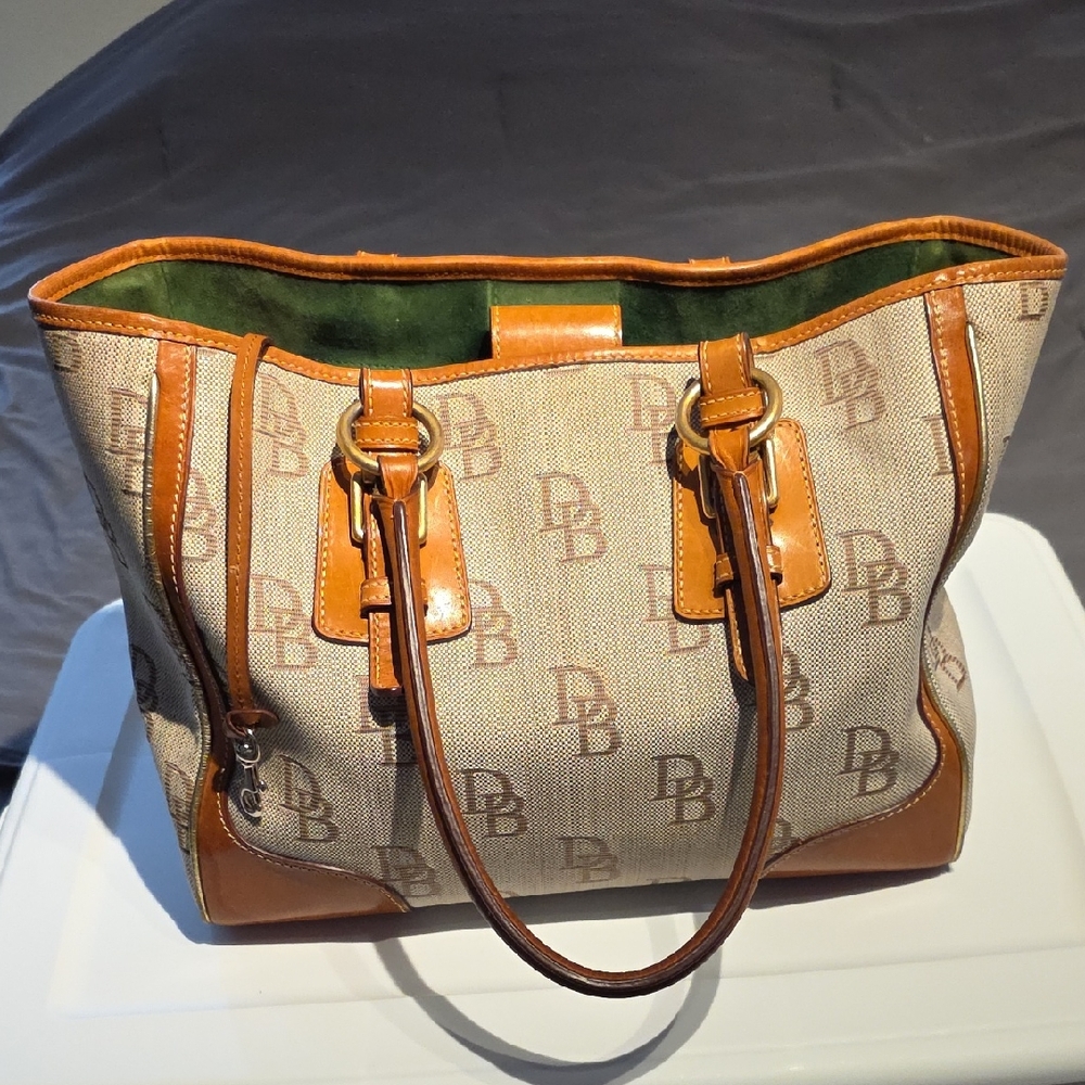 Dooney & Bourke Beige and Brown Signature Tote - Picture 1 of 16